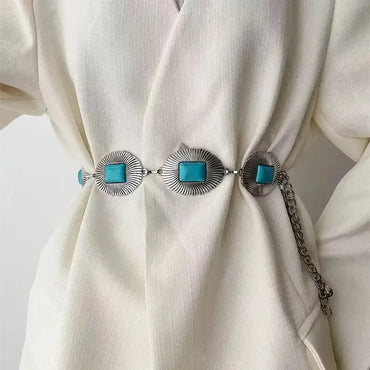 Ceinture chaîne de taille en métal turquoise
