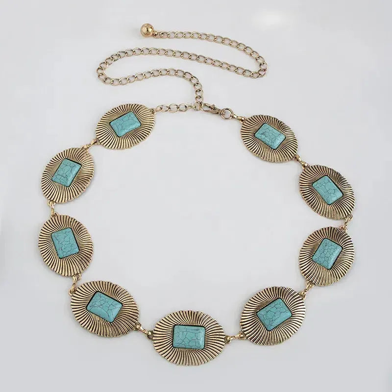 Ceinture chaîne de taille en métal turquoise