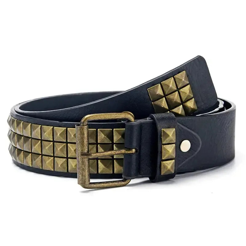 Ceinture cloutée homme et femme à rivets pyramidaux et perles carrées