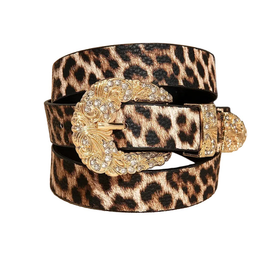 Ceinture femme luxe — imprimé léopard plaqué or