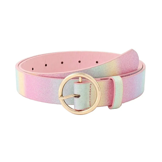 Ceinture pailletée arc-en-ciel pour femme- boucle de cœur
