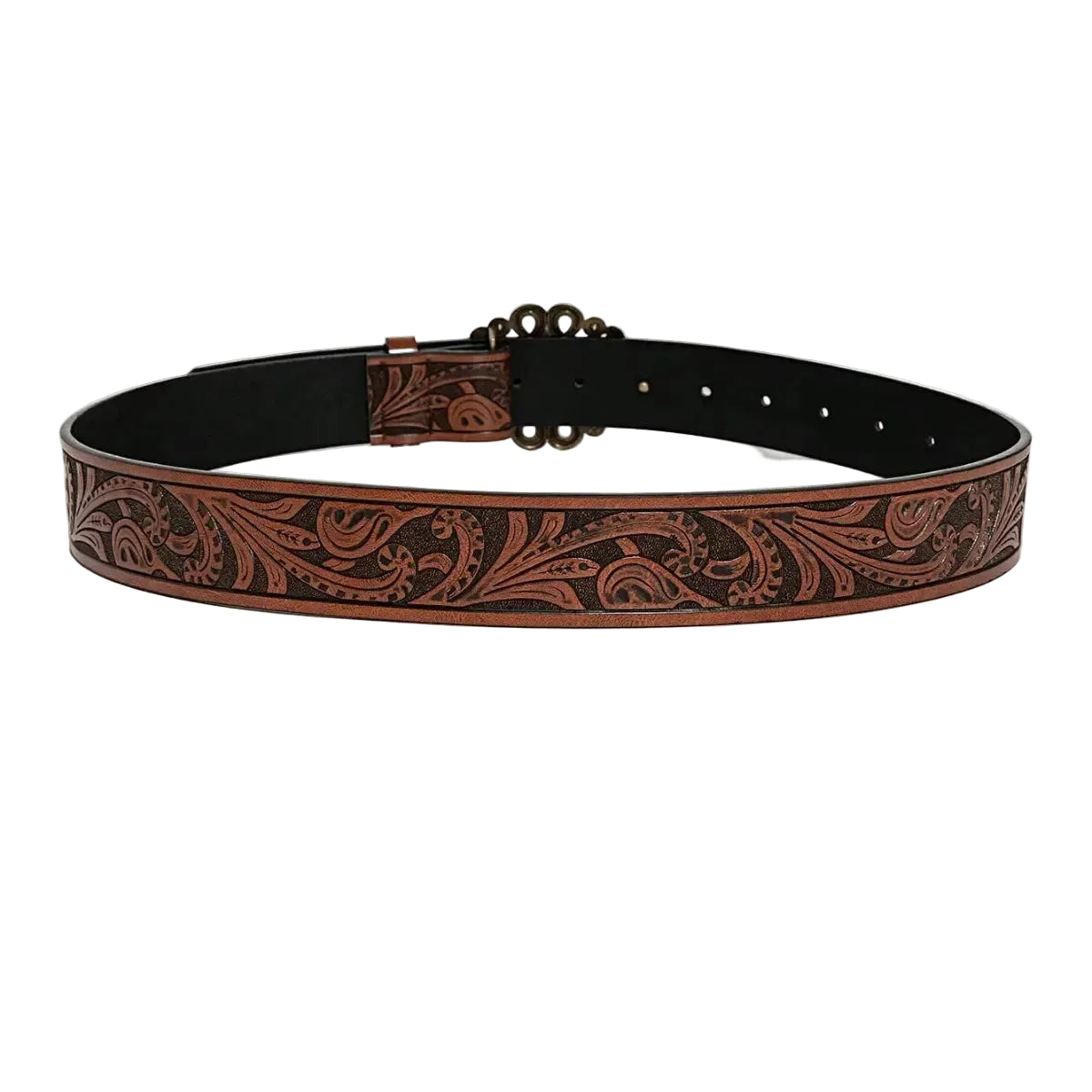 Ceinture western femme marron fleurs en relief