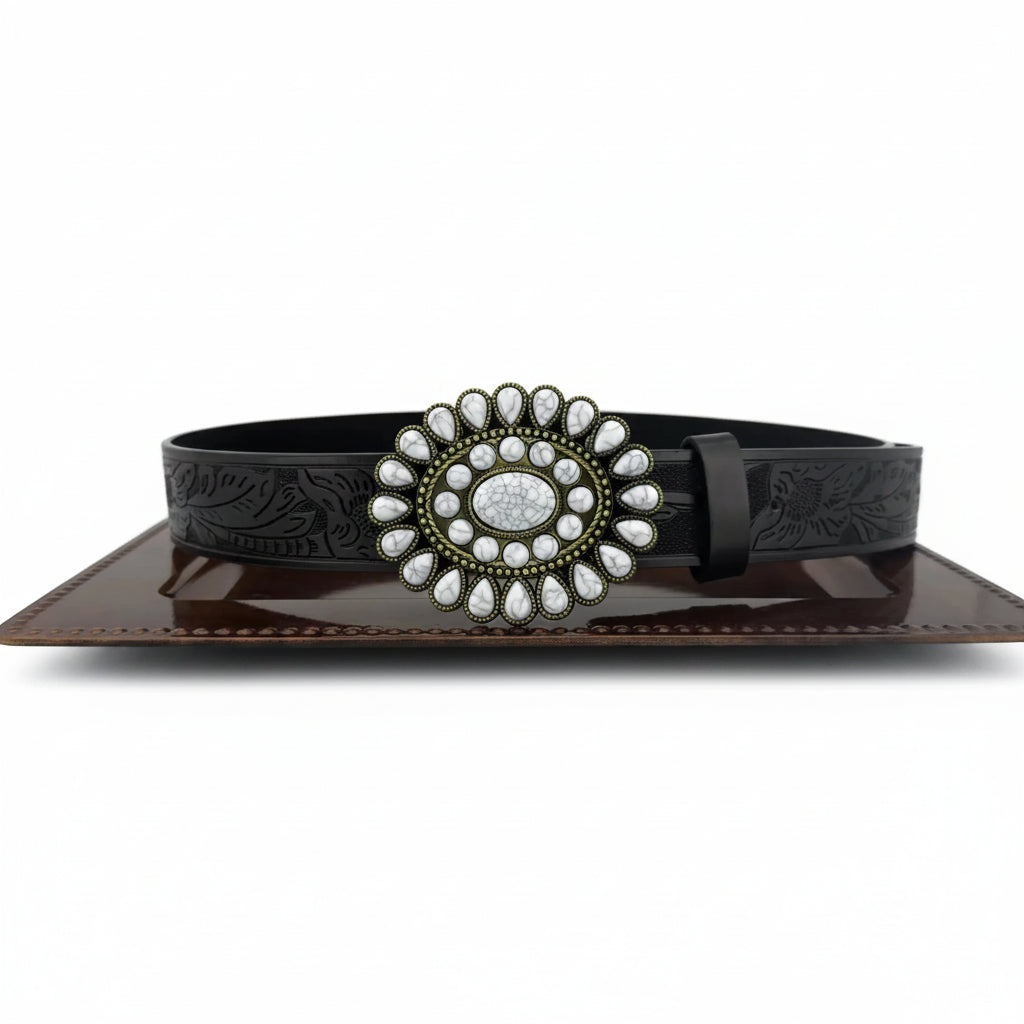 Ceinture western pour homme et femme avec boucle ovale turquoise