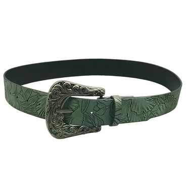 Ceinture western sculptée de couleur foncée pour femme avec imprimé de feuilles