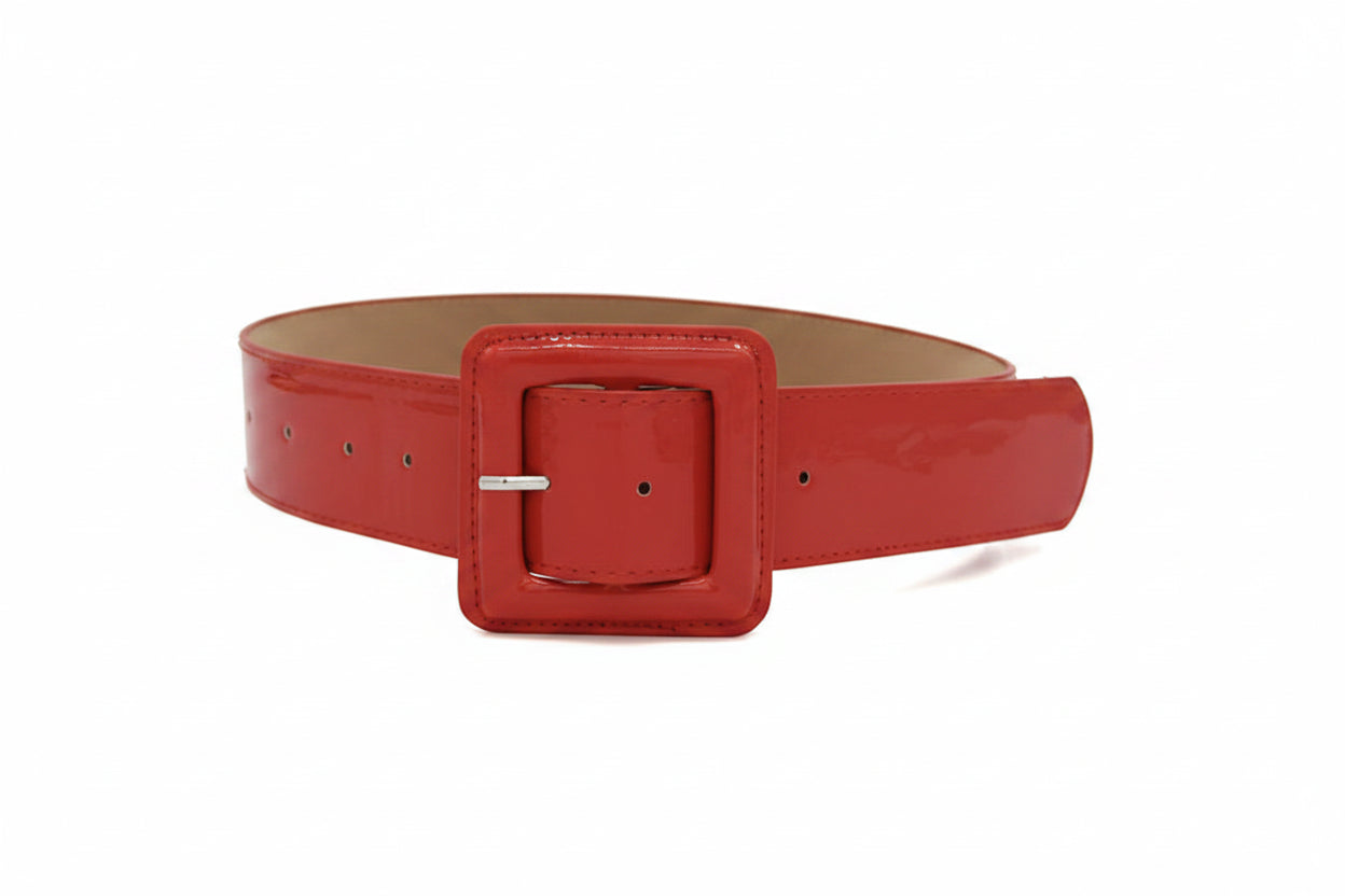 Ceinture en cuir verni brillant pour femme – Boucle carrée