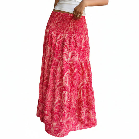 Jupe Longue Bohème Imprimée Taille Haute – Coupe Trapèze Superposée