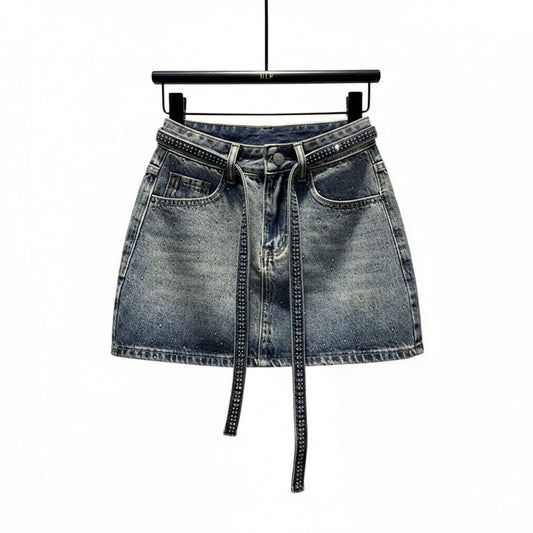 Mini jupe en jean rétro oversize pour femme – Taille haute en denim