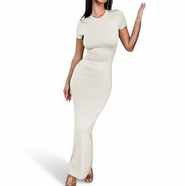 Robe Moulante Femme Col Rond Manches Courtes – Robe Sexy Mode Élégante