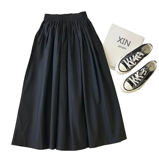Jupe Longue Plissée Taille Haute avec Poches – Style Décontracté Élégant Automne