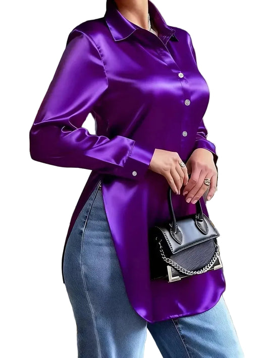 Émera – Chemisier Femme en Satin Élégant à Manches Longues