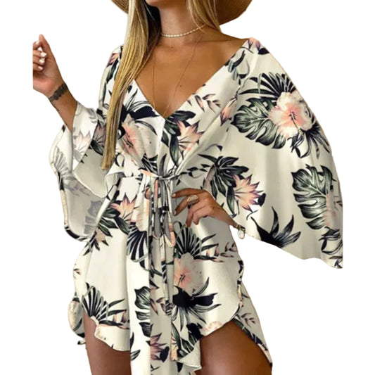 Mini Robe Bohème Fleurie Col V – Été Femme, Style Plage