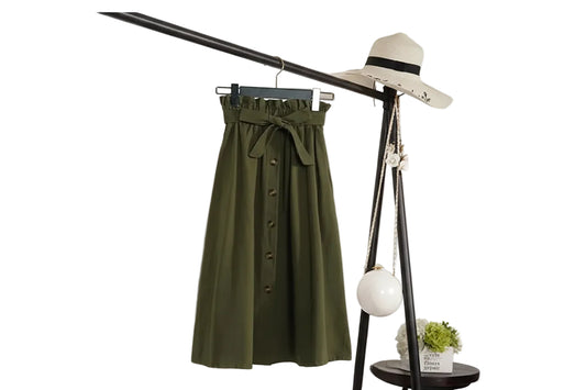 Jupe Longue Trapèze Taille Haute Boutonnée – Style Artistique Femme