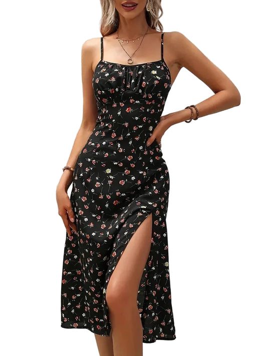 Robe de Plage Femme Boho Imprimé Floral – Robe Été avec Fente Latérale Élégante