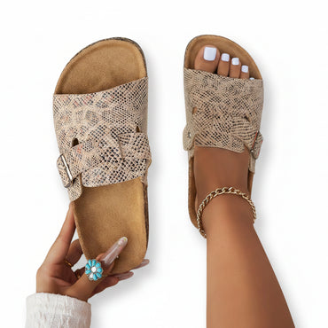 Sandales pantoufles décontractées à imprimé serpent animal rétro pour femmes