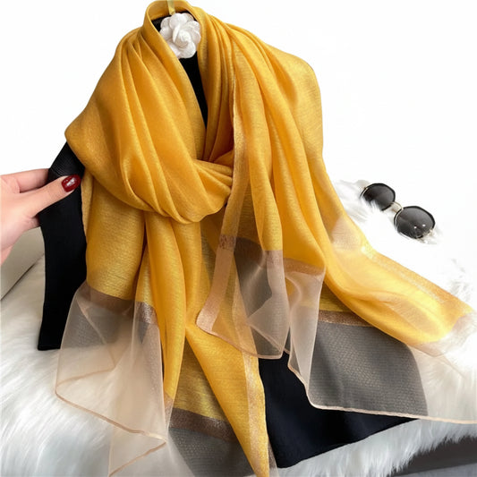 Echarpe de luxe en soie Organza élégant couleur unie