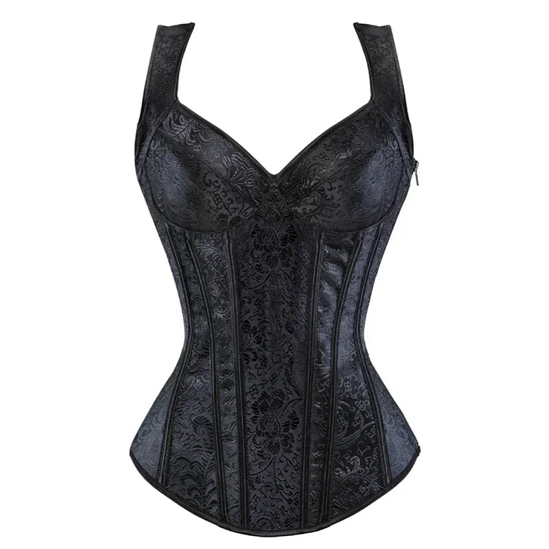 Ceinture corset noir sexy avec bretelles pour femme