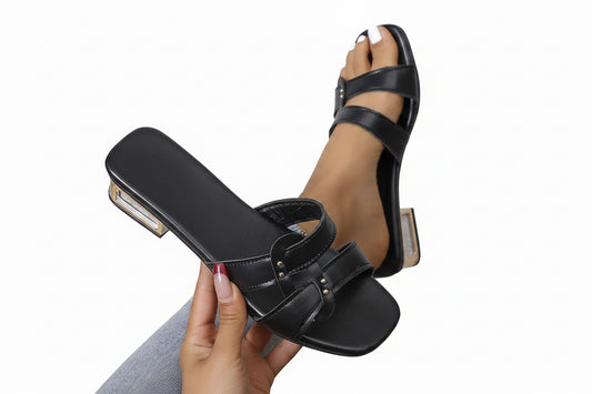 Sandales à talon épais et bout carré à brides croisées, Printemps/Été