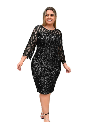 Robe grande taille à col rond avec fermeture éclair cachée