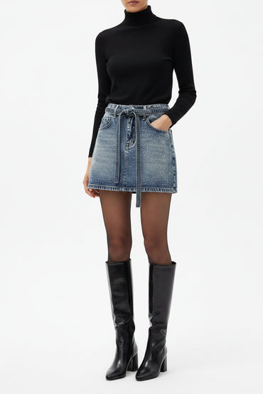 Mini jupe en jean rétro oversize pour femme – Taille haute en denim