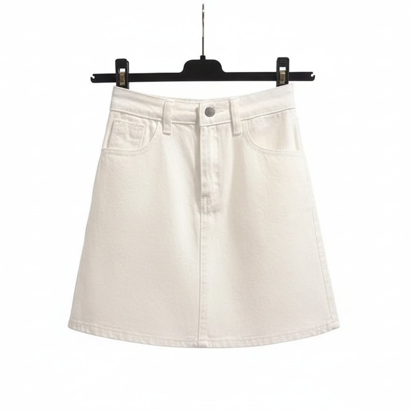 Mini Jupe en Jean Taille Haute Évasée Femme – Style Décontracté