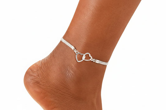 Chaîne de Cheville Cœur Brillant – Argent & Strass