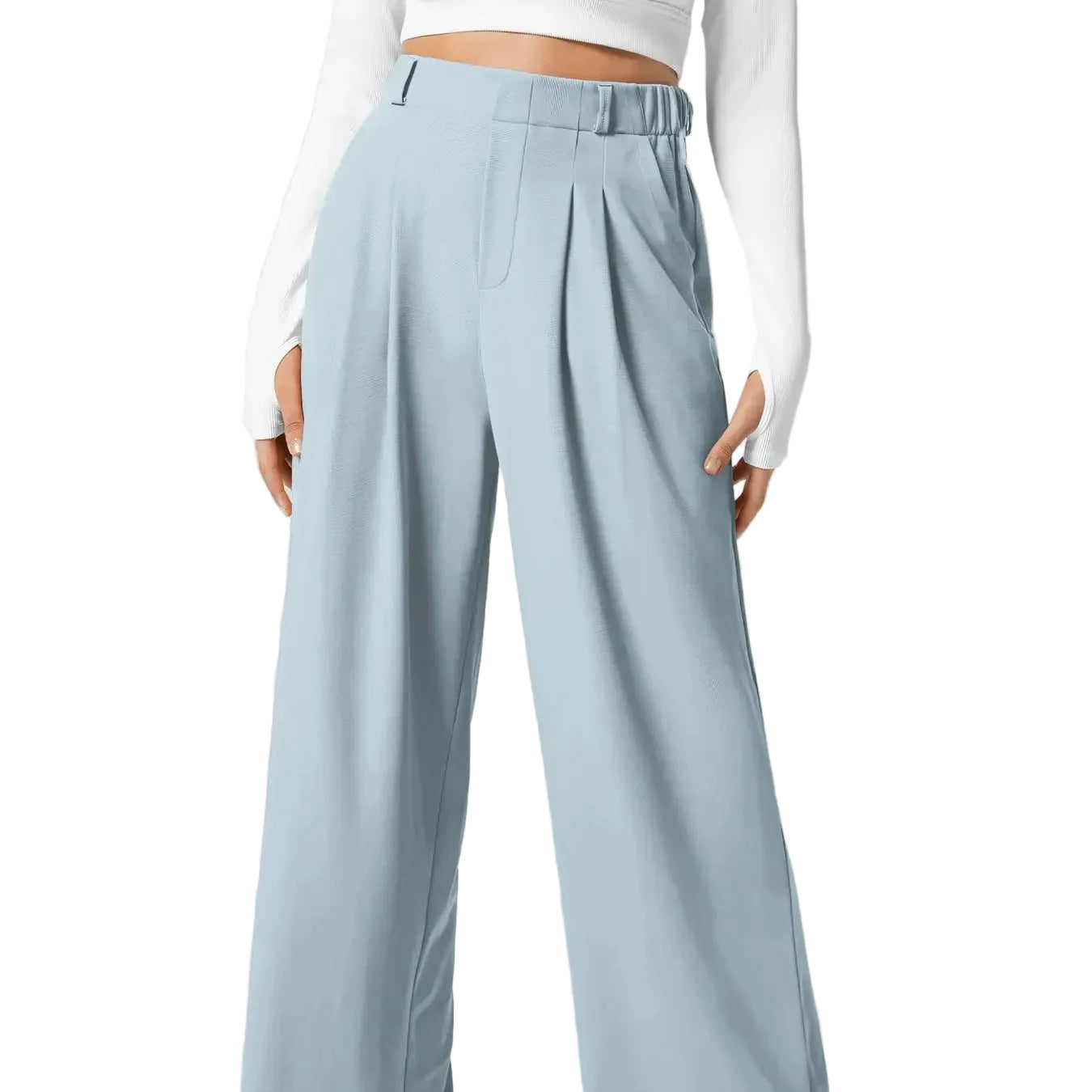 Pantalon plaid femme taille haute – coupe large effet minceur avec poches, style casual