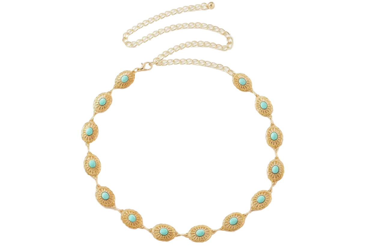 Ceinture Chaîne Fine Turquoise pour Femme – Style Chic avec Perles