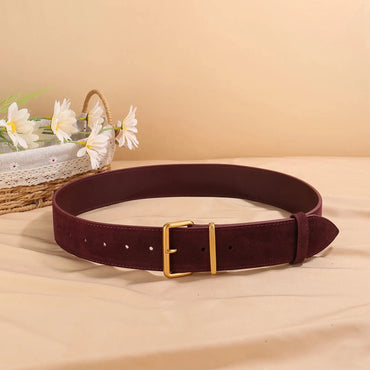 Ceinture Élégante en Cuir Suédé pour Femme – Taille Haute avec Boucle Dorée