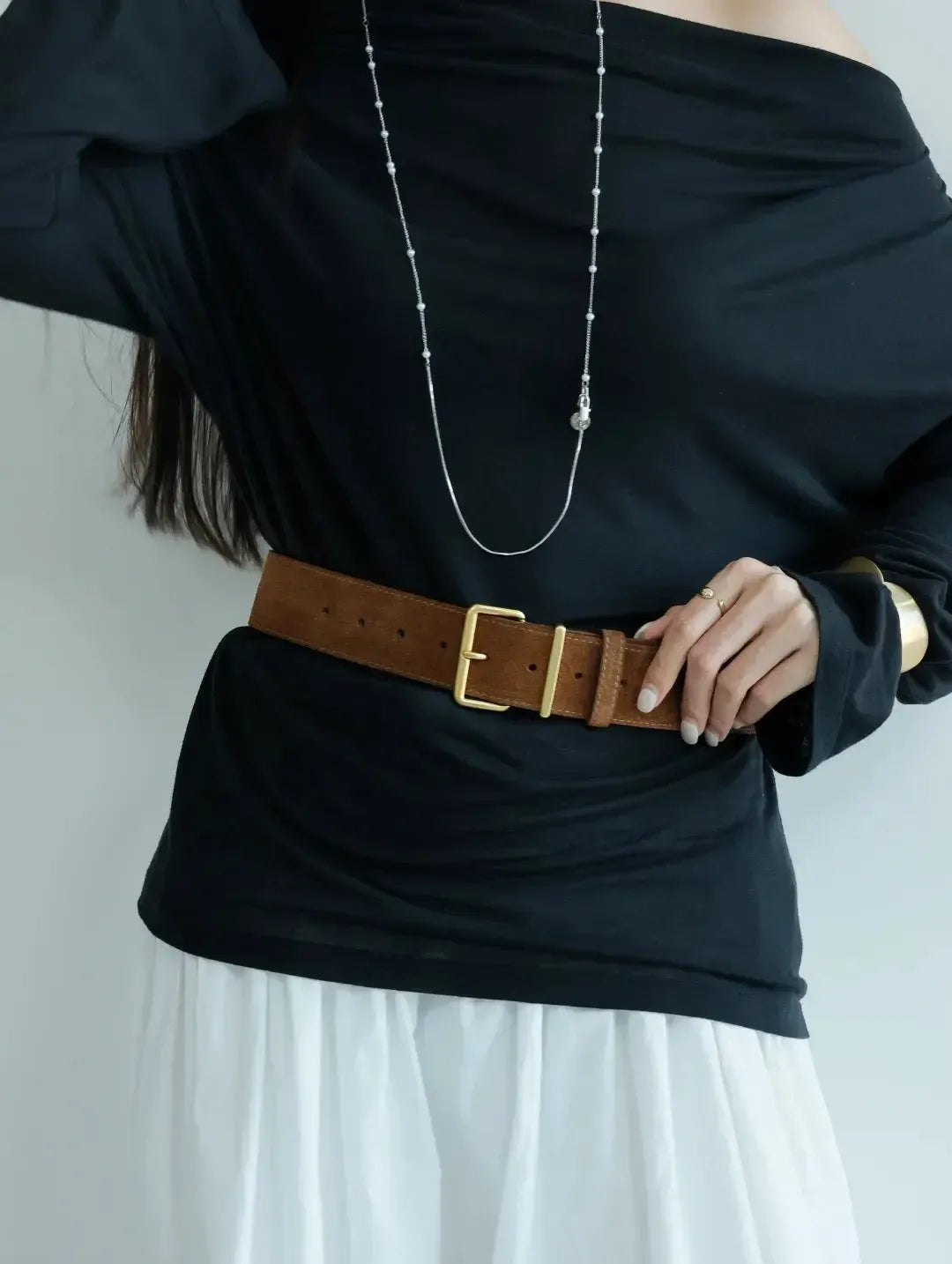 Ceinture Élégante en Cuir Suédé pour Femme – Taille Haute avec Boucle Dorée