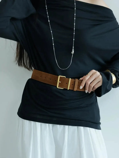 Ceinture Élégante en Cuir Suédé pour Femme – Taille Haute avec Boucle Dorée