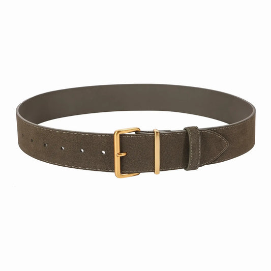 Ceinture Élégante en Cuir Suédé pour Femme – Taille Haute avec Boucle Dorée