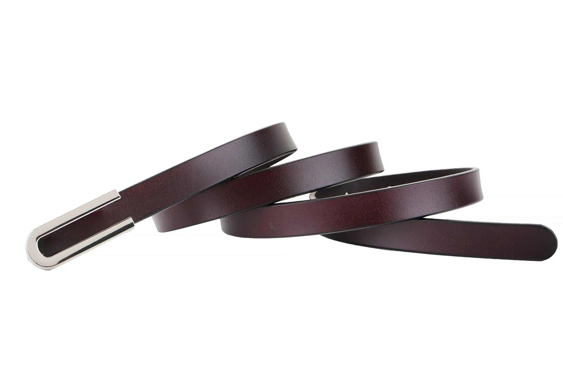 Ceinture Fine Femme en Cuir Véritable Souple – Boucle Argentée Élégante