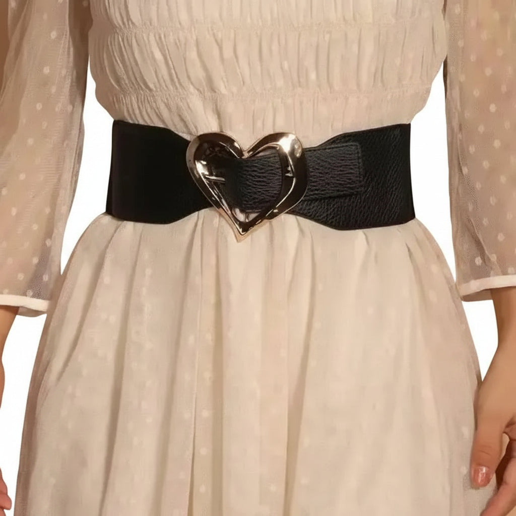Ceinture Large Élastique pour Femme avec Boucle en Forme de Cœur