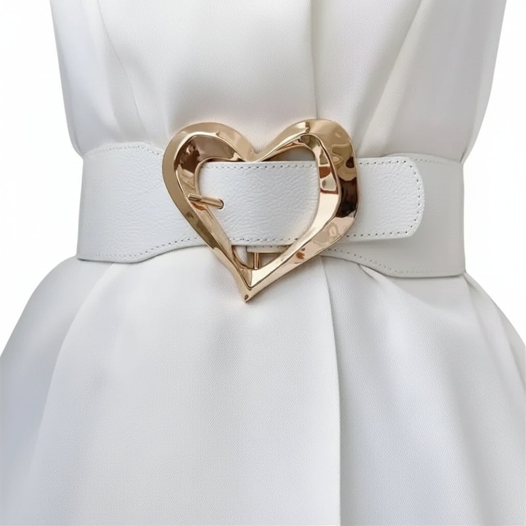 Ceinture Large Élastique pour Femme avec Boucle en Forme de Cœur