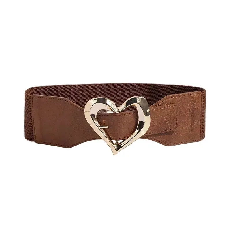 Ceinture Large Élastique pour Femme avec Boucle en Forme de Cœur