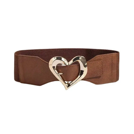 Ceinture Large Élastique pour Femme avec Boucle en Forme de Cœur