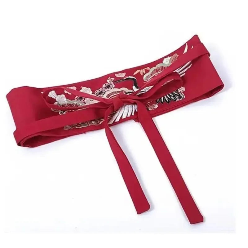 Ceinture Obi brodée, motif grue chinois