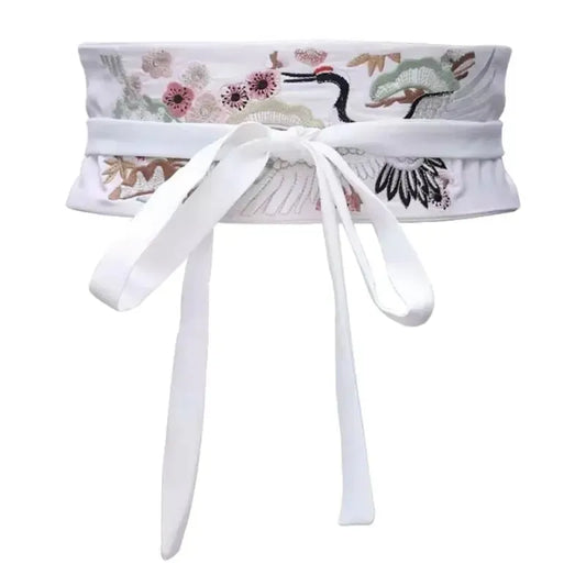 Ceinture Obi brodée, motif grue chinois
