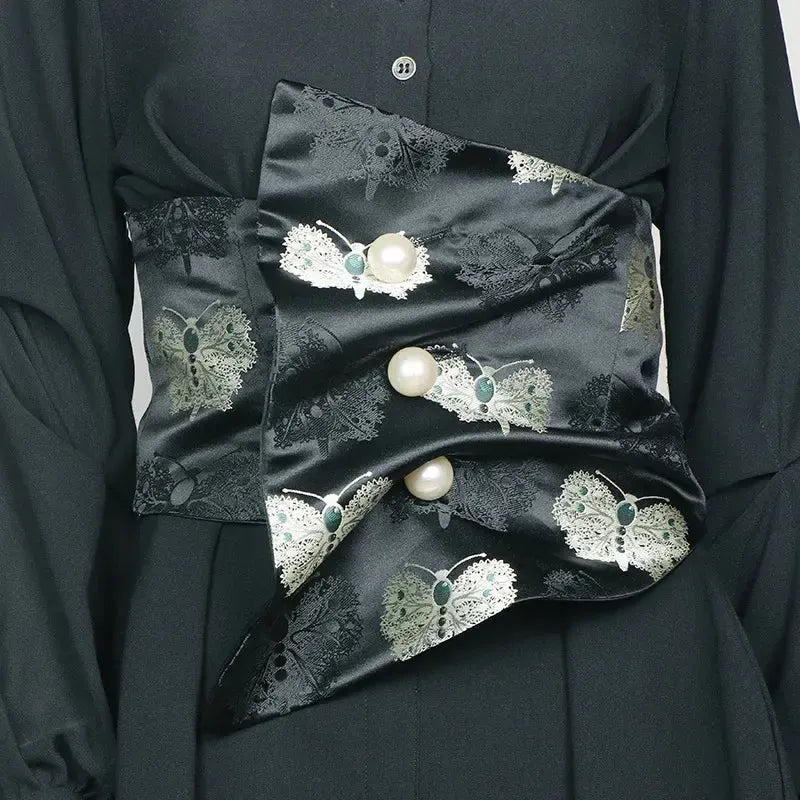 Ceinture Obi en satin pour femme – Large, élégante et décorative