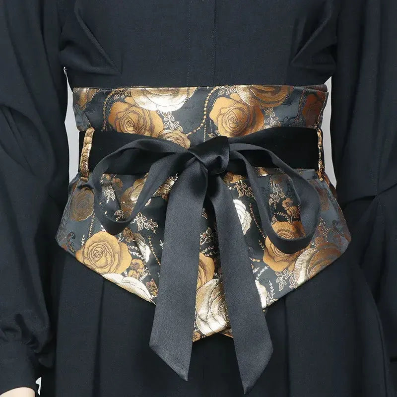 Ceinture Obi en satin pour femme – Large, élégante et décorative