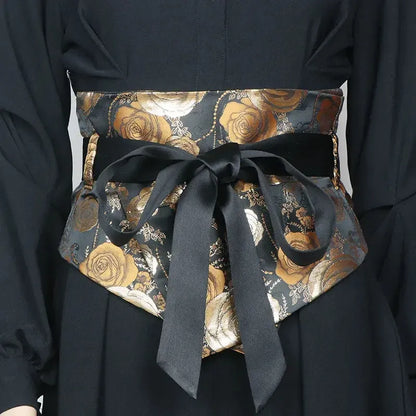 Ceinture Obi en satin pour femme – Large, élégante et décorative