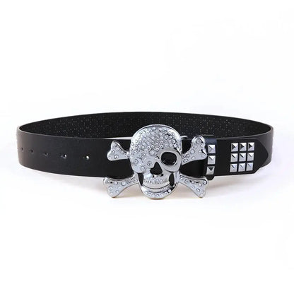 Ceinture à boucle tête de mort argentée pour femme