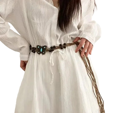Ceinture à corde à nouer décorée de papillons et de perles