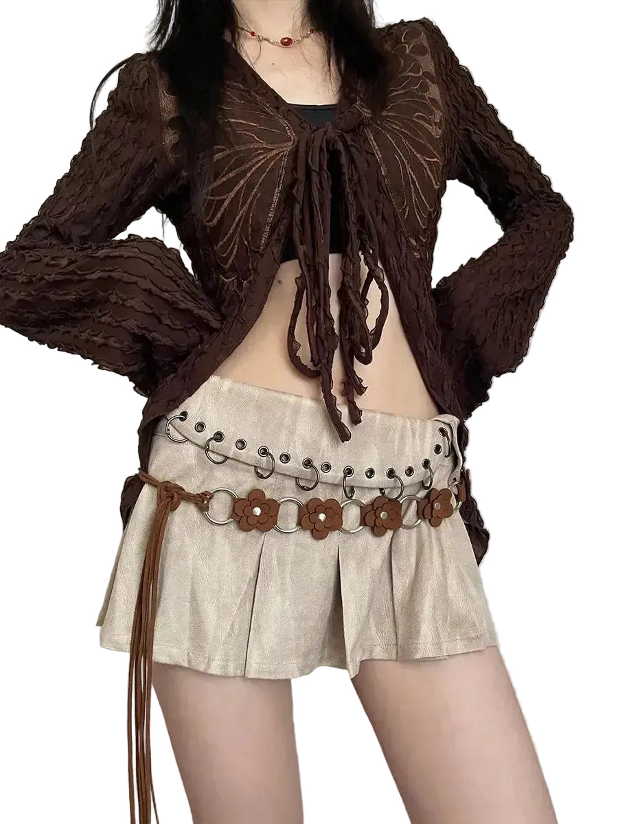 Ceinture à corde à nouer décorée de papillons et de perles