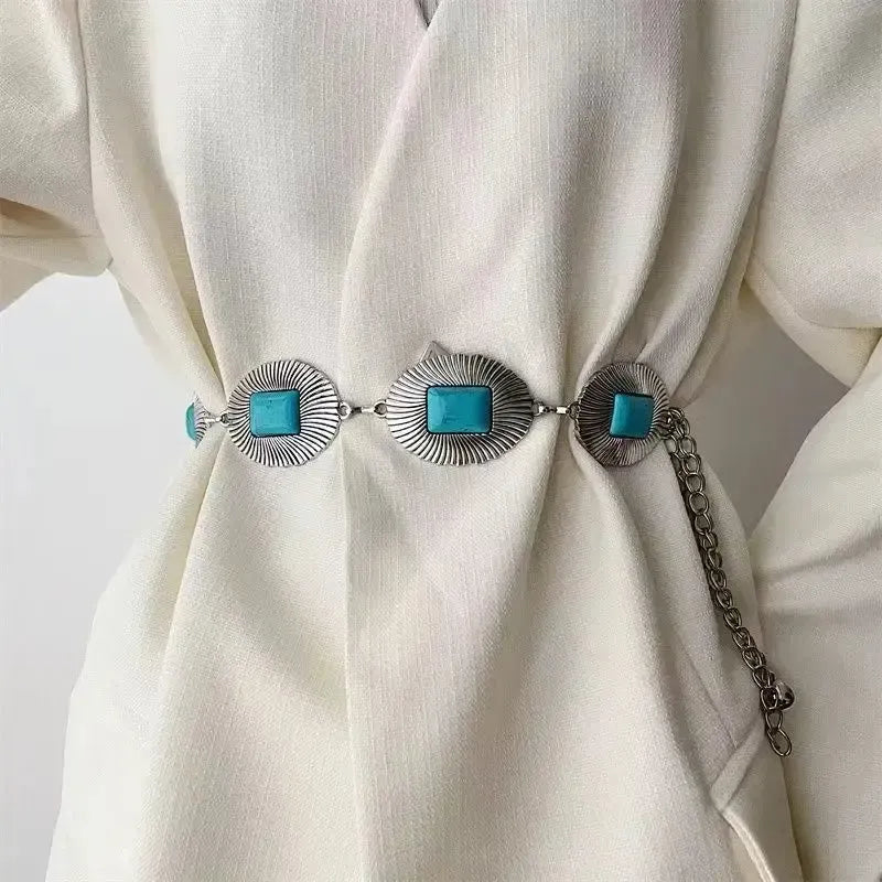 Ceinture chaîne de taille en métal turquoise