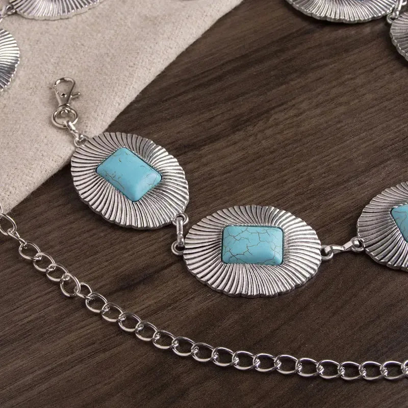 Ceinture chaîne de taille en métal turquoise