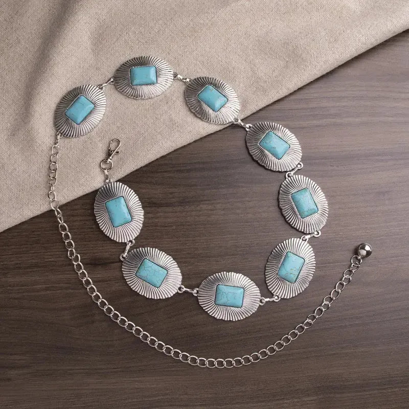 Ceinture chaîne de taille en métal turquoise