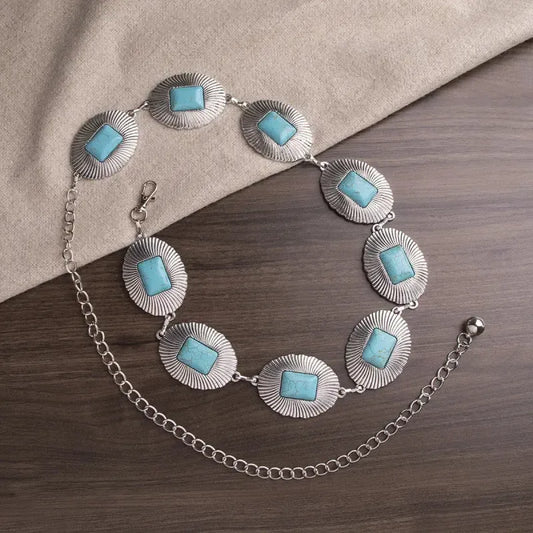 Ceinture chaîne de taille en métal turquoise