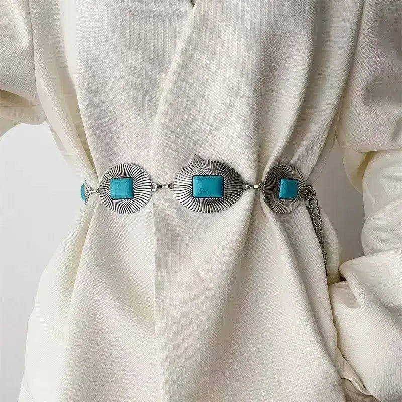 Ceinture chaîne de taille en métal turquoise
