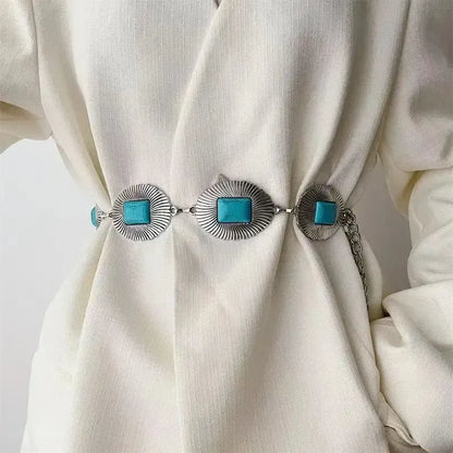 Ceinture chaîne de taille en métal turquoise